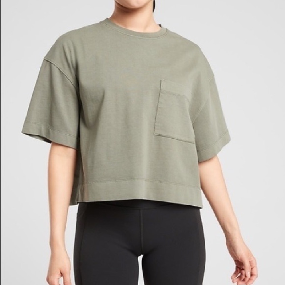 Athleta Olive Oversized Classic Cotton Crop Tee